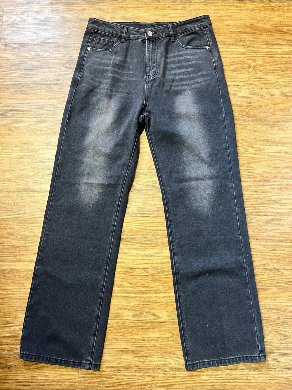 Lost Management Globe Men's Black Wash Straight-Leg Jeans Relaxed Fit Skater 32”